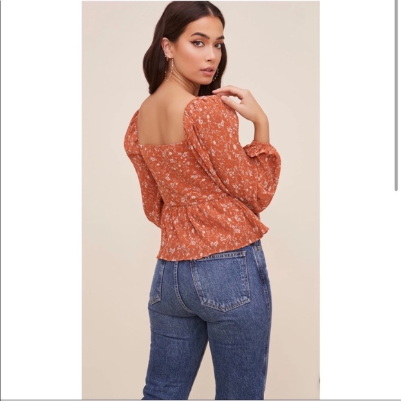 NWT ASTR The Label Rust Multi Floral Puff Sleeve Boho Sweetheart Top S XS - Picture 6 of 11